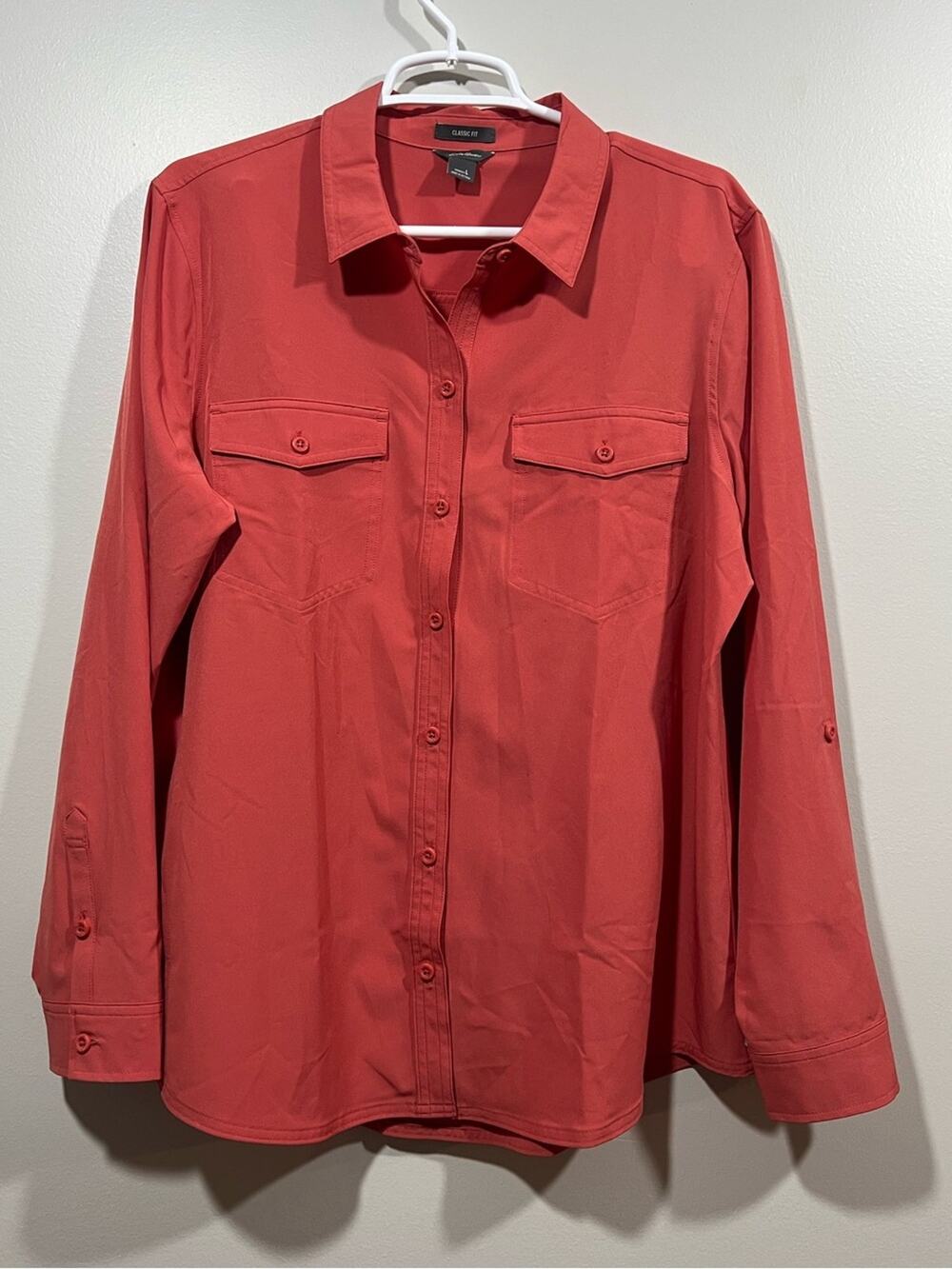 Eddie Bauer Red Orange Long Sleeve Departure  Button-Up Shirt Large